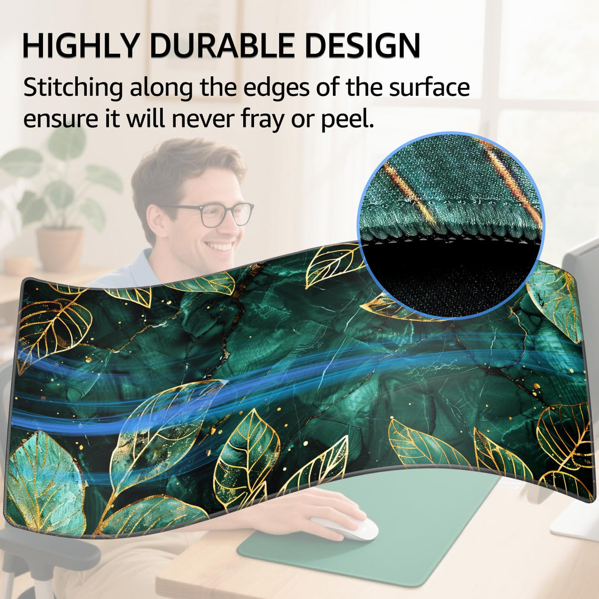 KTRIO Large Gaming Mouse Pad, Desk Mat, 31.5 x 15.7 in, Green Leaves, XXL