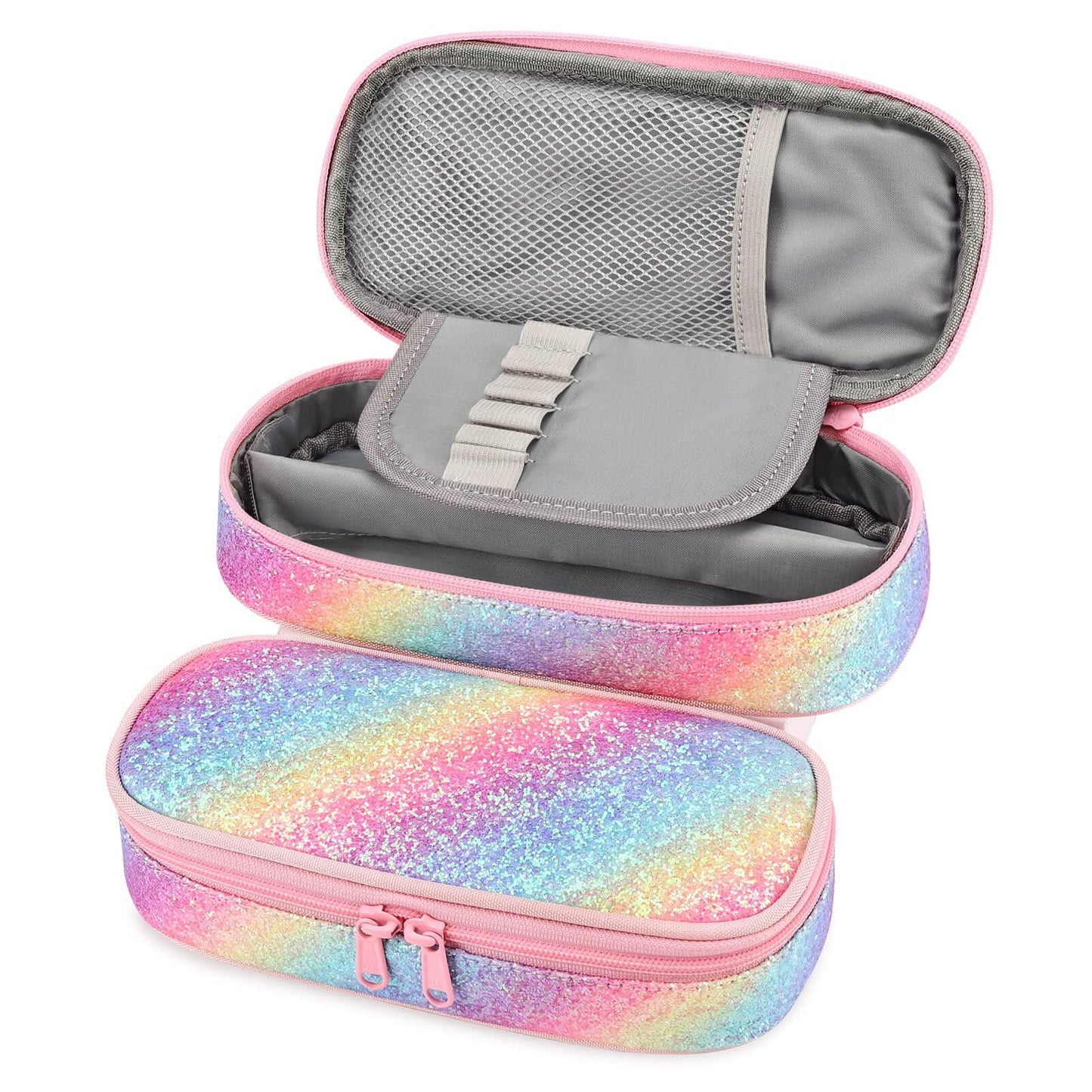 mibasies Girls Pencil Case for Kids, Multi-Slot Pencil Pouch, Twill Pink Blue