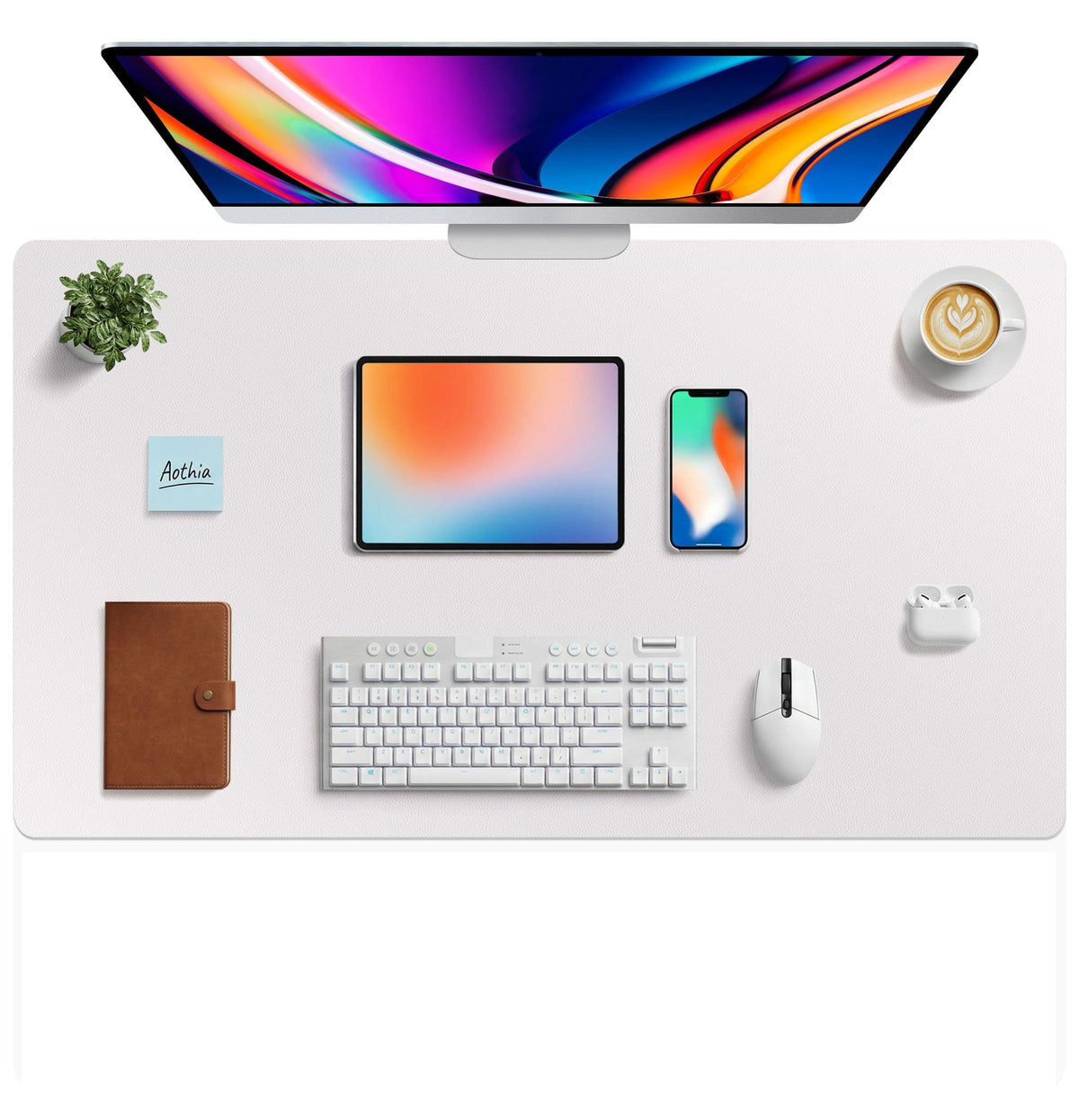 Aothia Faux Leather Desk Mat - Large Mouse Pad, Non-Slip PU Leather Blotter, Waterproof Writing
