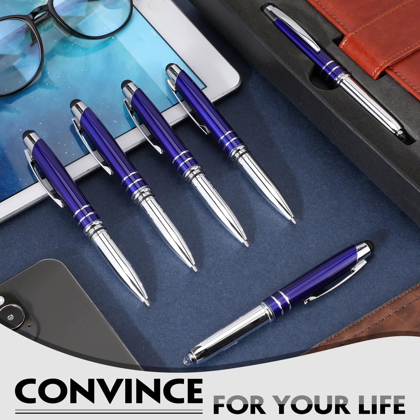Zonon 15 Pcs Stylus Pen with Light, 3 in 1 Ballpoint Pens, Blue