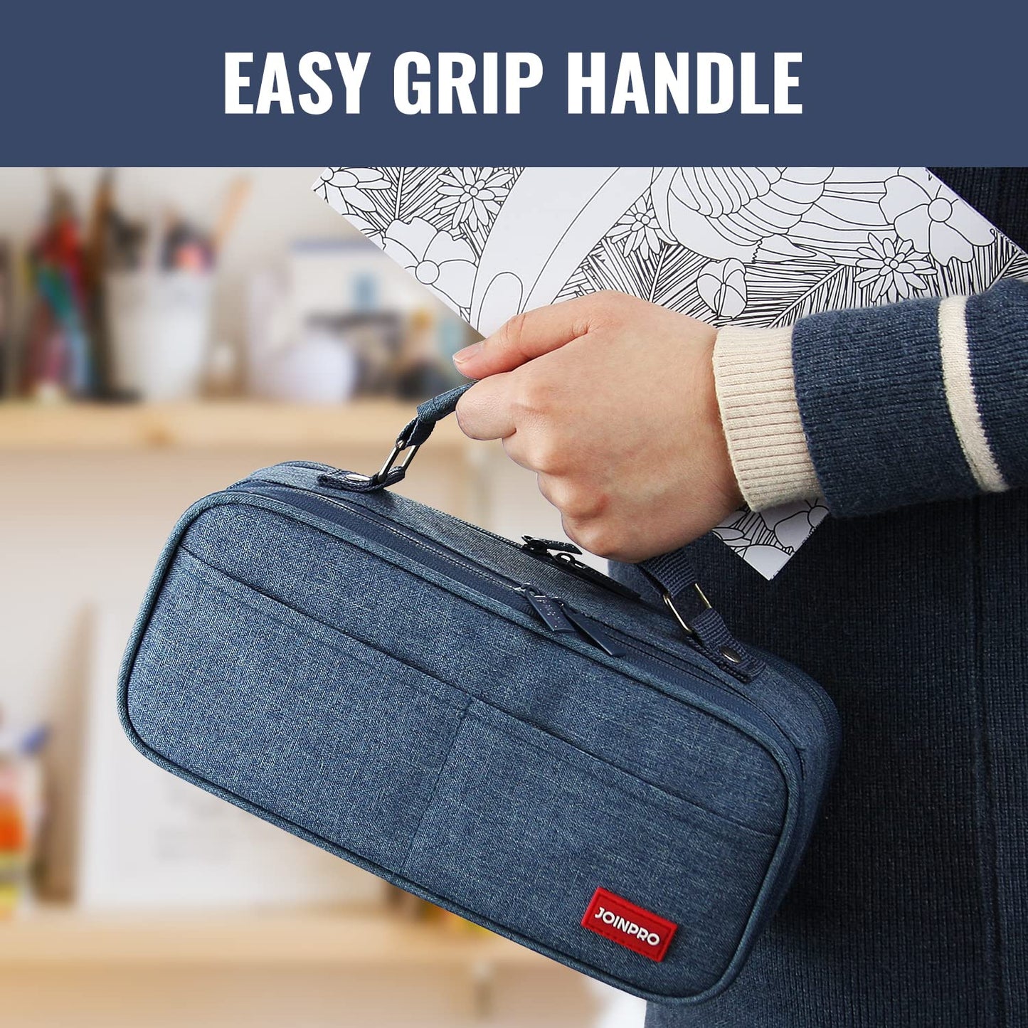 JOINPRO Large Capacity Pencil Case, 4 Compartment Pen Pouch Organizer with Double Zipper, Storage