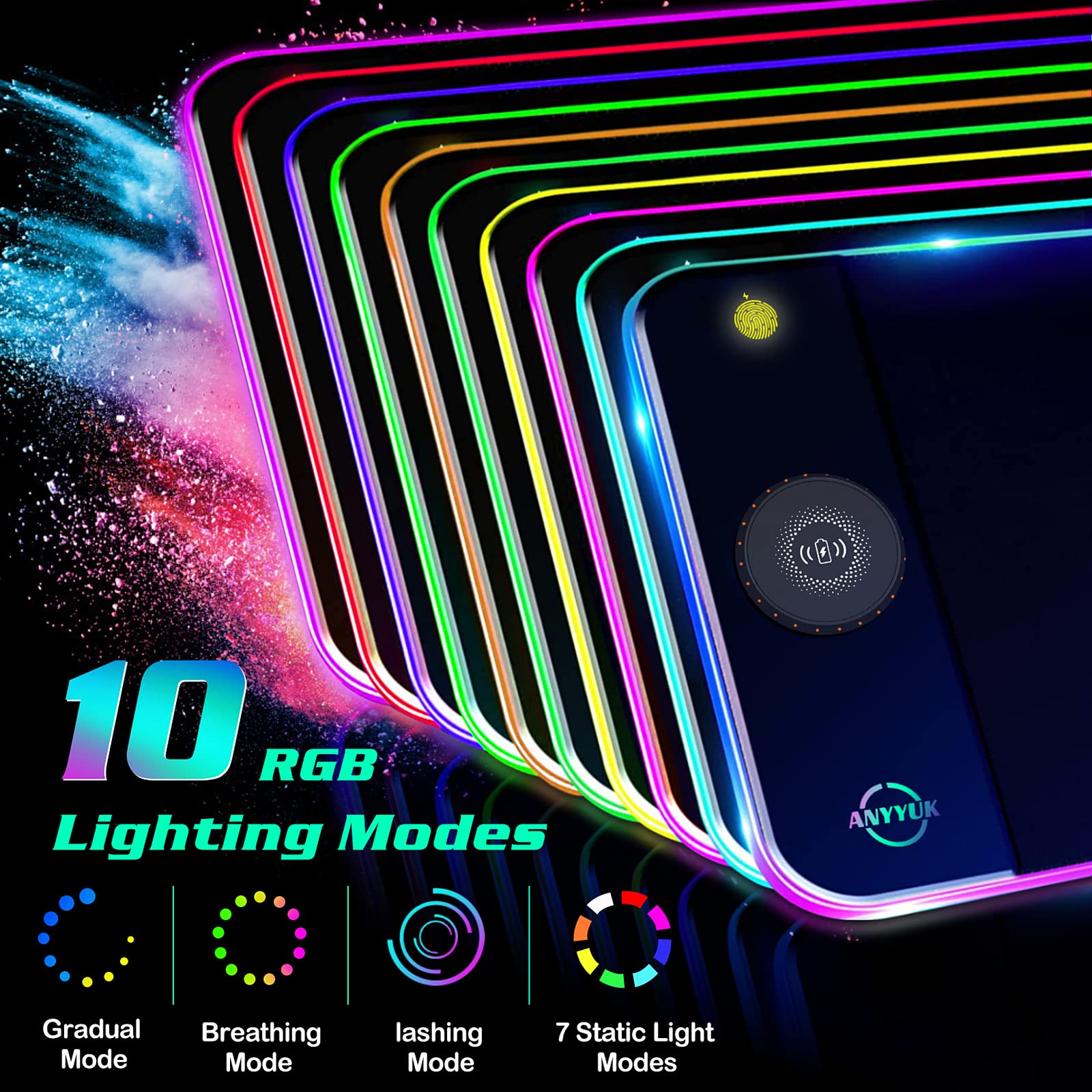 RGB LED Mouse Pad with 15W Wireless Charger Gaming Mouse Pad with 10 Light Modes, Extra Large