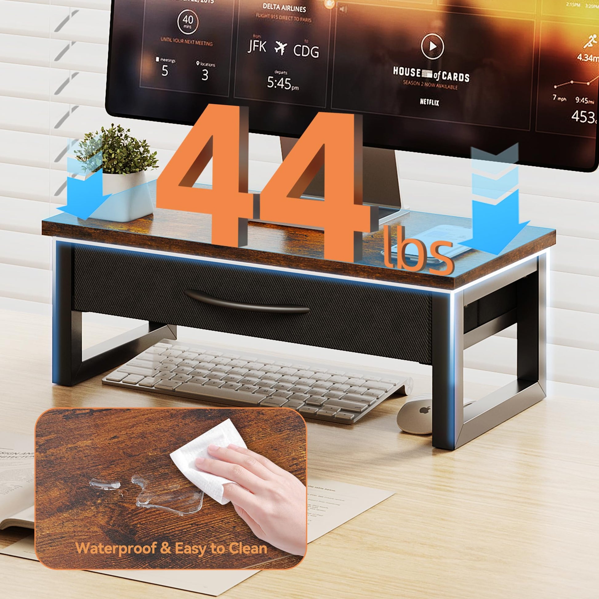 HEWORLIF Computer Monitor Stand Riser with Drawer, 2-Tier Desk Accessories & Workspace Organizers