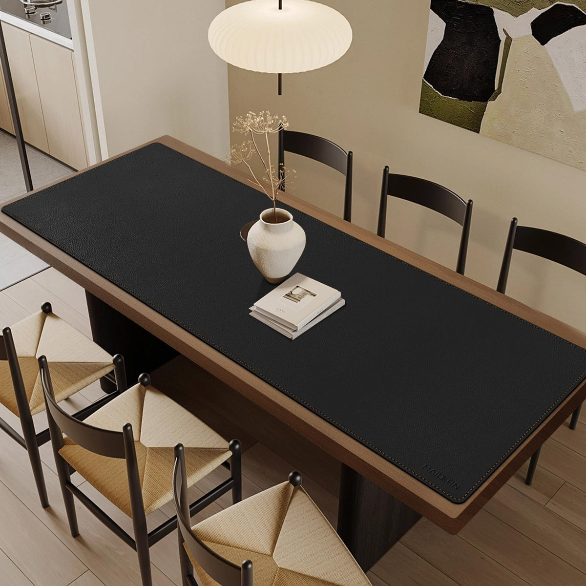MAIDERN 70.8”x 23.6” Cork & Leather Desk Mat, Large Desk Pad (Black)
