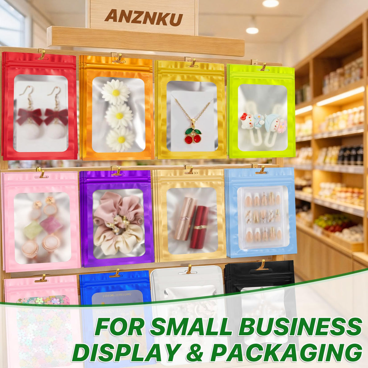 ANZNKU 100Pcs White Mylar Bags, Resealable Smell Proof Zip Goodie Baggies