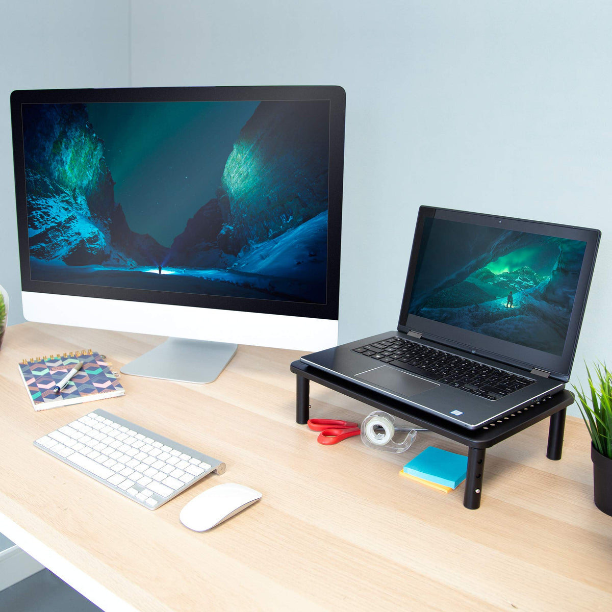Mount-It! Height Adjustable Single Monitor Riser | Metal Mesh Computer Screen Platform | Desktop
