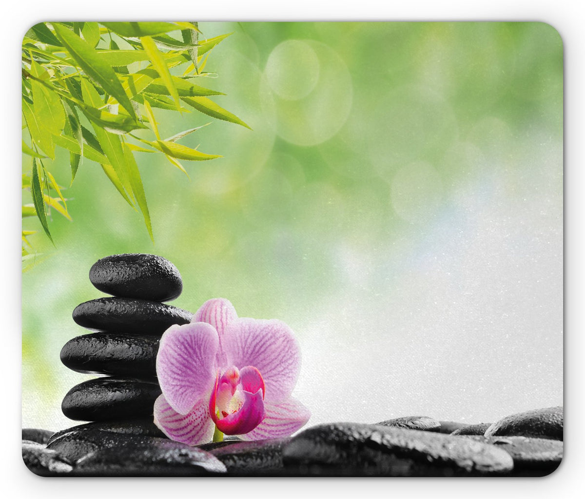 Lunarable East Mouse Pad, Basalt Stone and Orchid Flower with Dew Harmony Therapeutic Spa Theme
