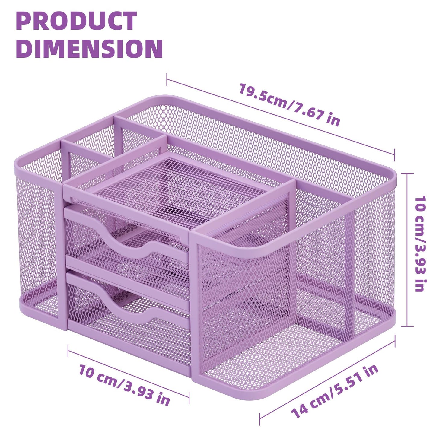 Marbrasse Mesh Desk Organizer, Pen Holder with 2 Drawer, Multi-Functional Pencil Holder, Desk
