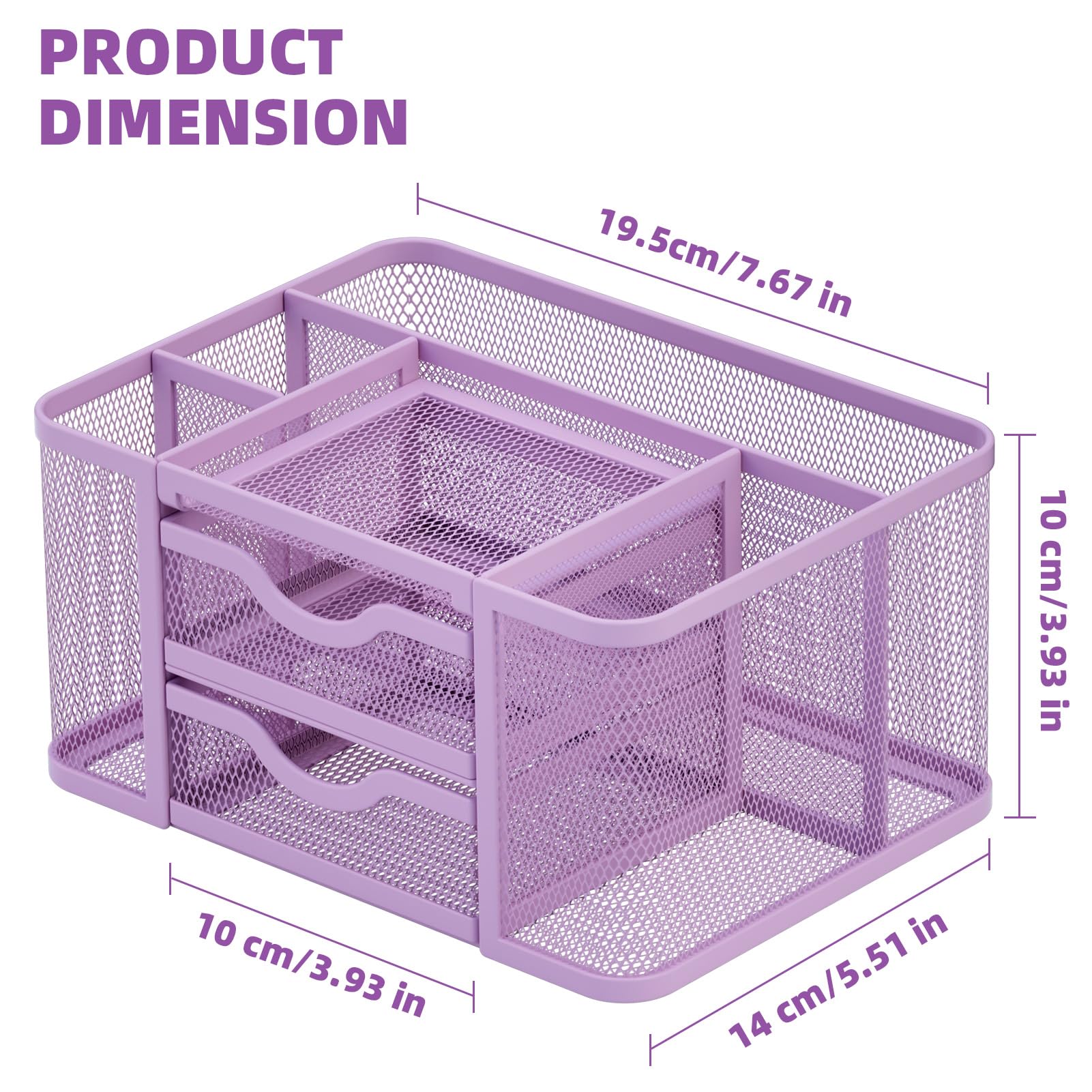 Marbrasse Mesh Desk Organizer, Pen Holder with 2 Drawer, Multi-Functional Pencil Holder, Desk
