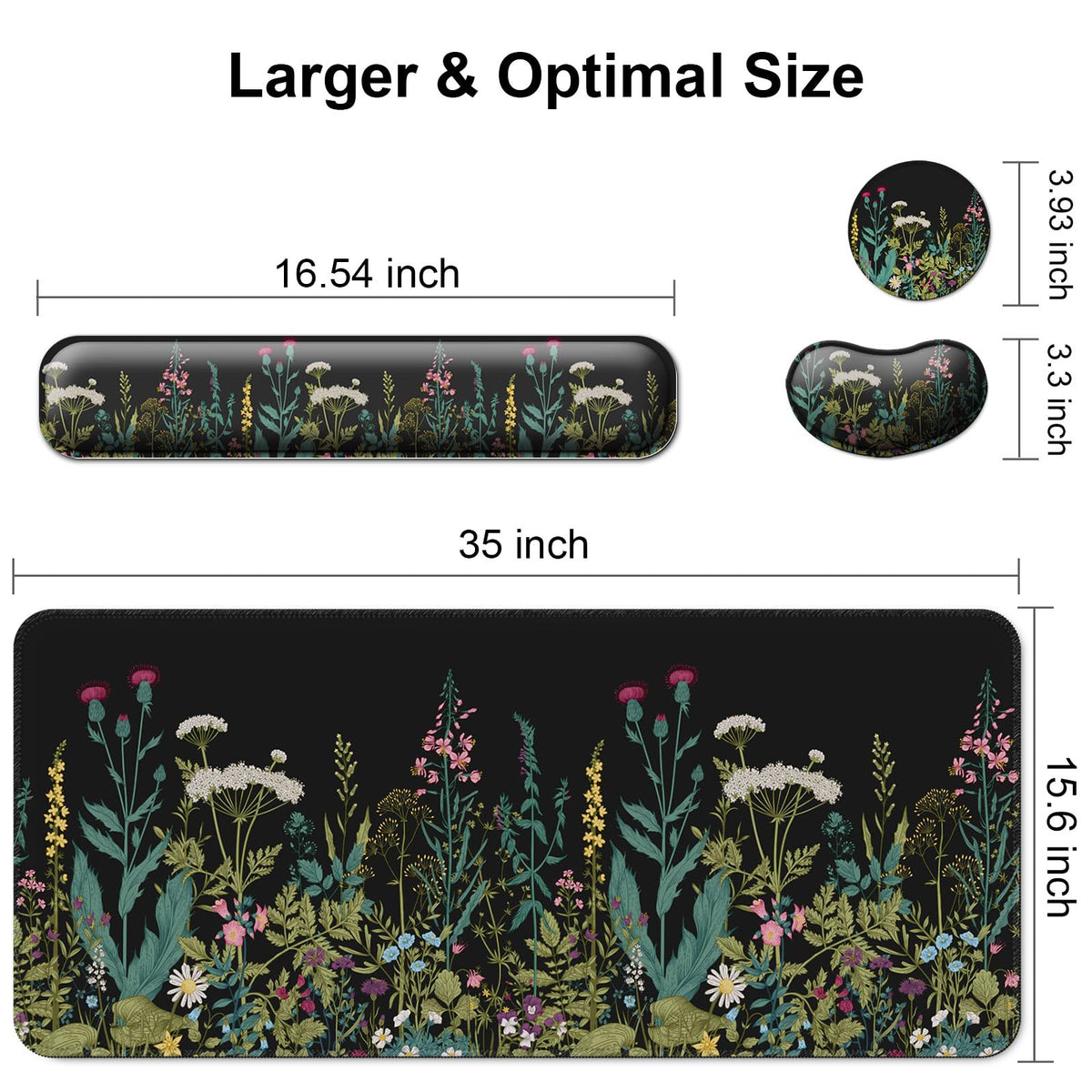 4 in 1 Mouse Pad and Keyboard Wrist Rest,Large Desk Mat,Coaster Set-Flowers