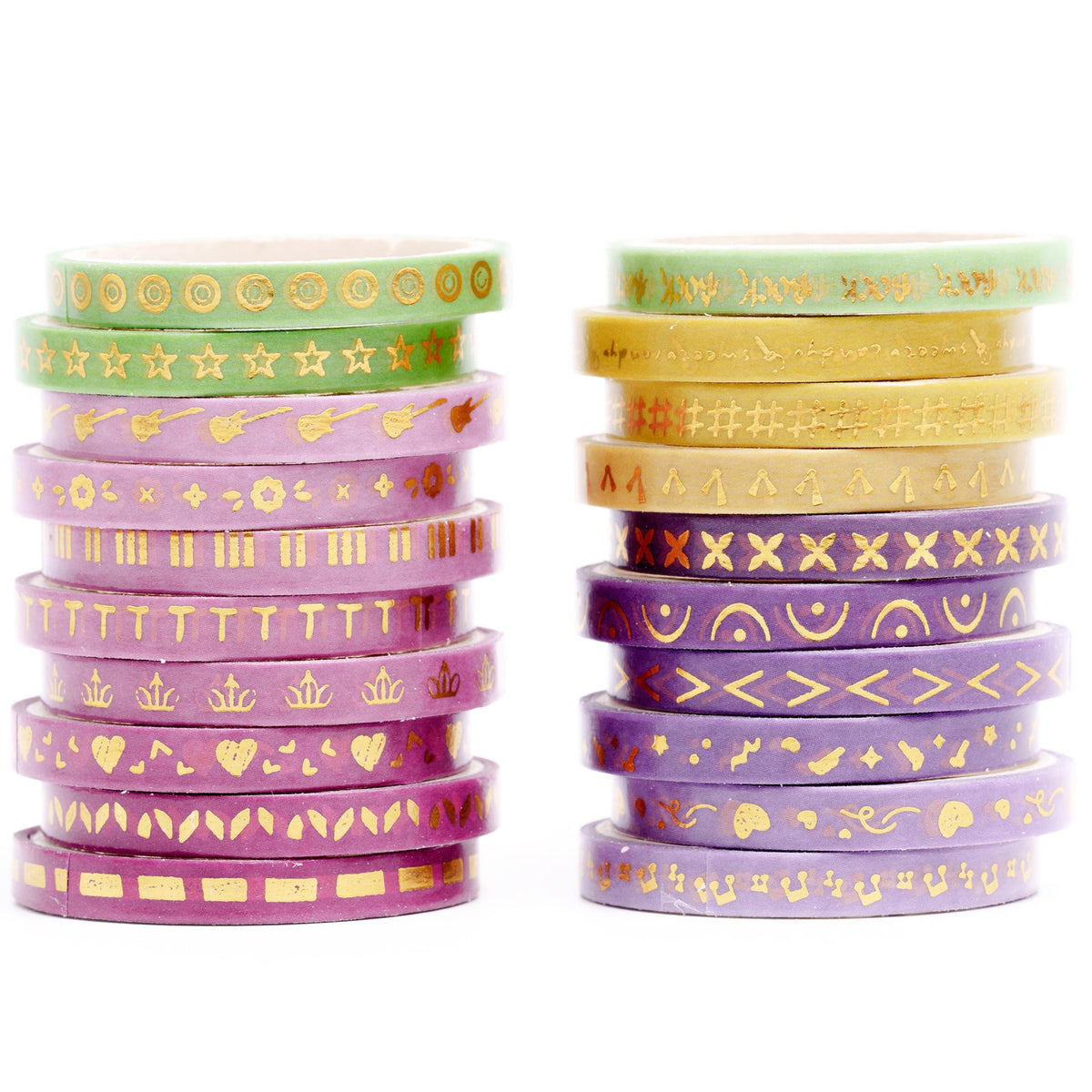 YUBX Skinny Gold Washi Tape Set Basic Foil Print Decorative Masking Tapes for Arts, DIY Crafts