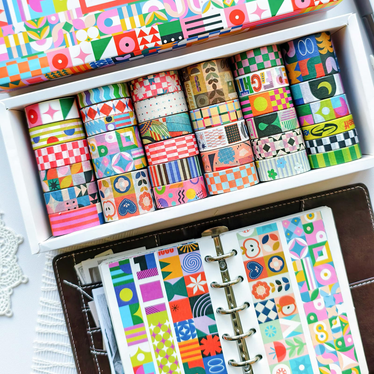 Bomichi Washi Tape Set - 34 Rolls Modern Geometric Pattern Scrapbook Tape