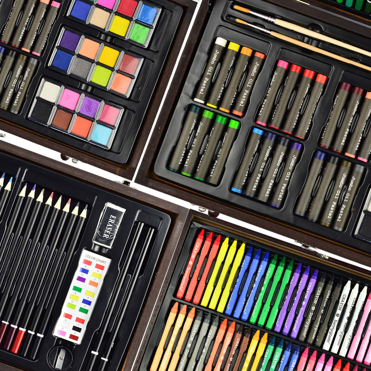 Sunnyglade 145 Piece Deluxe Art Set Wooden Art Box & Drawing Kit Cherry