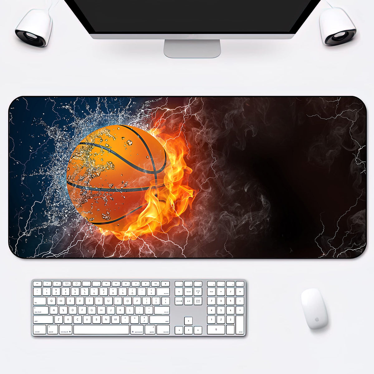 ZTHLL Desk Mat,Basketball Fire and Water Gaming Mouse Pad,XXL Extended Mouse Pad Mat for