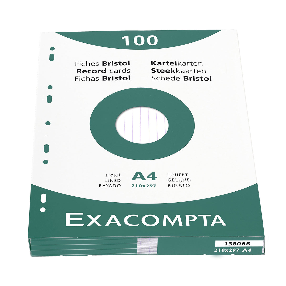 Exacompta Bristol Lined Record Card, A4 - White, Pack of 100