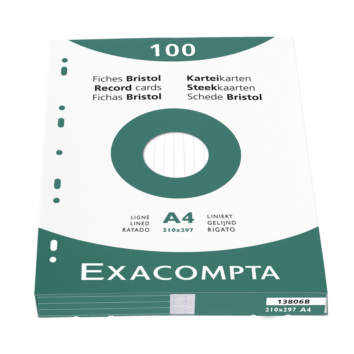 Exacompta Bristol Lined Record Card, A4 - White, Pack of 100