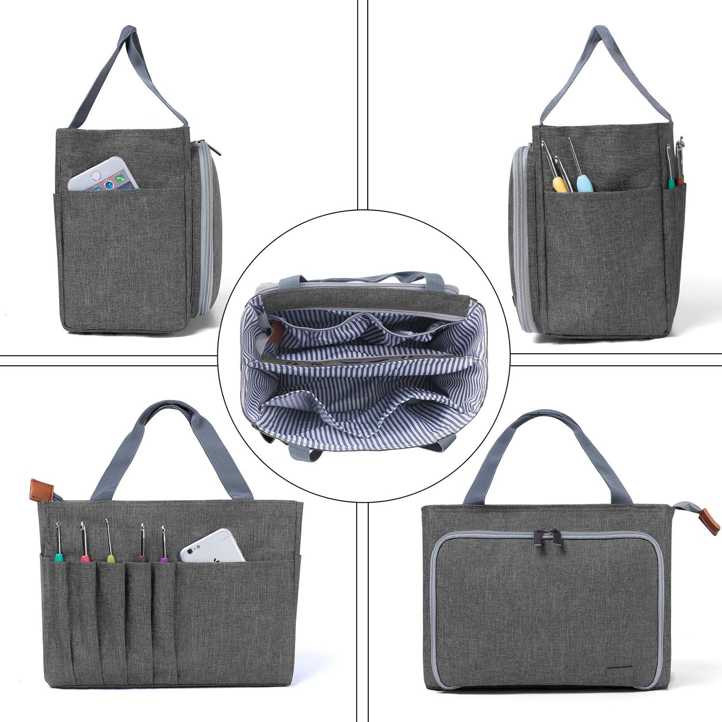 Luxja Crochet Yarn Storage Tote Bag, Gray