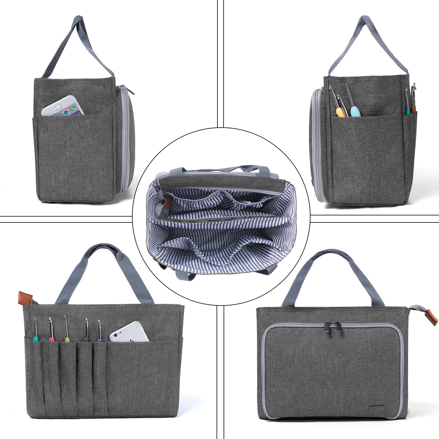 Luxja Crochet Yarn Storage Tote Bag, Gray