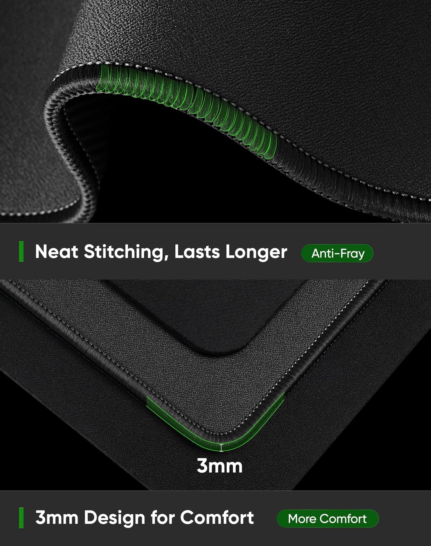 ALOANES Black Waterproof Desk Mat, Large Mouse Pad with Extended Mouse Mat, with Anti Slip Base