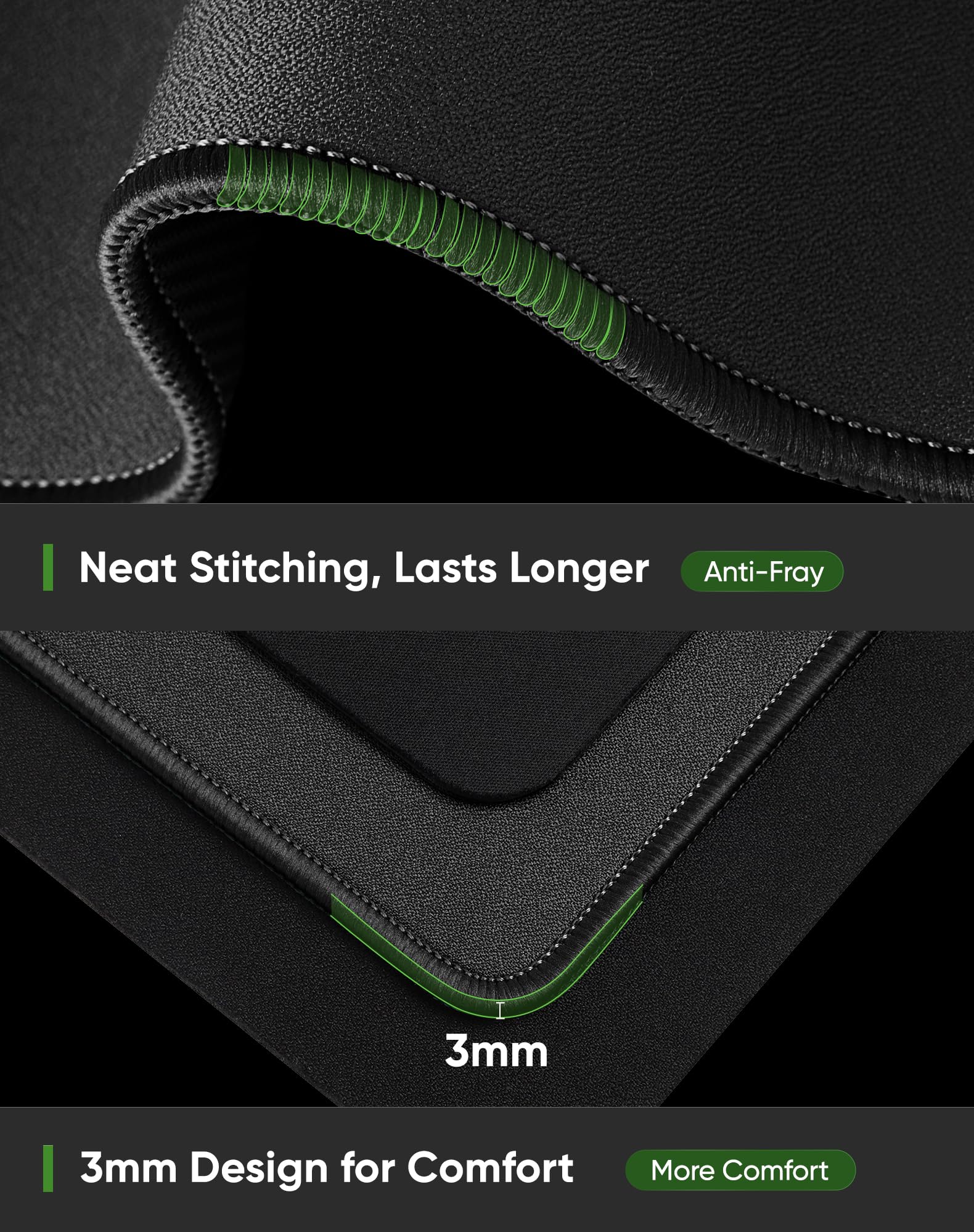 ALOANES Black Waterproof Desk Mat, Large, with Extended Mouse Mat, Office Desk Protector with