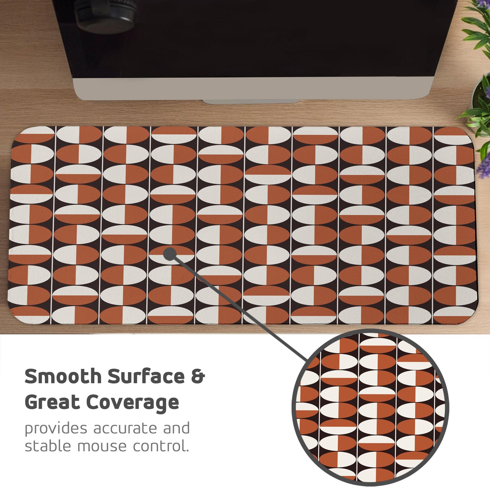 Ambesonne Mid Century Computer Mouse Pad, Repeating Bicolor Circles in Vertical Order with Varying