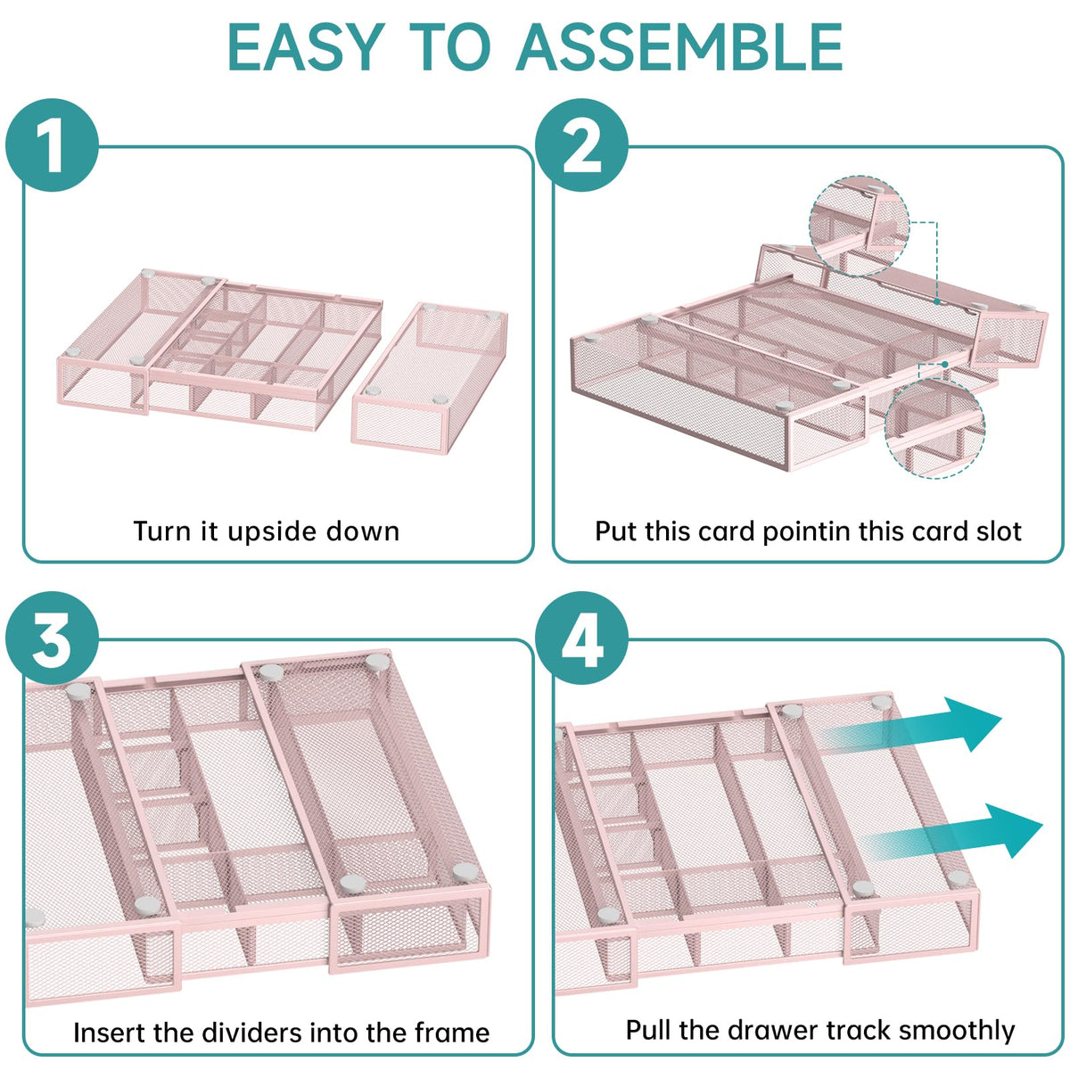 ReePlan Expandable Desk Drawer Organizer, 10 Adjustable Compartments, Pink