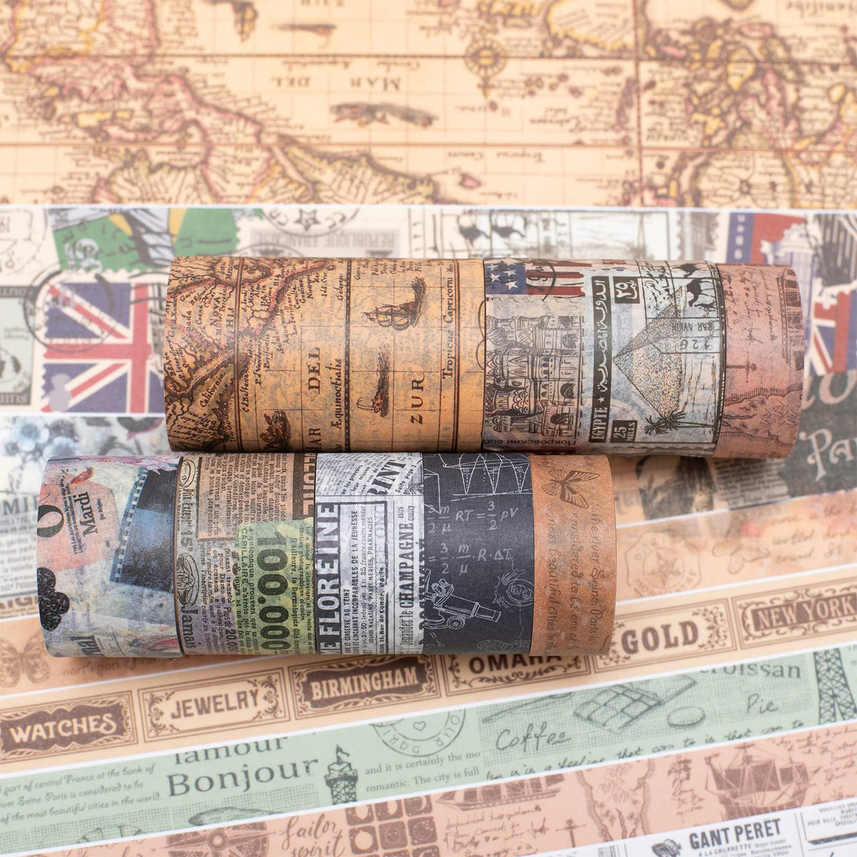 YUBX Vintage Washi Tape Set 10 Rolls Wide Decorative Antique Map Stamp Newspaper Masking Tapes for