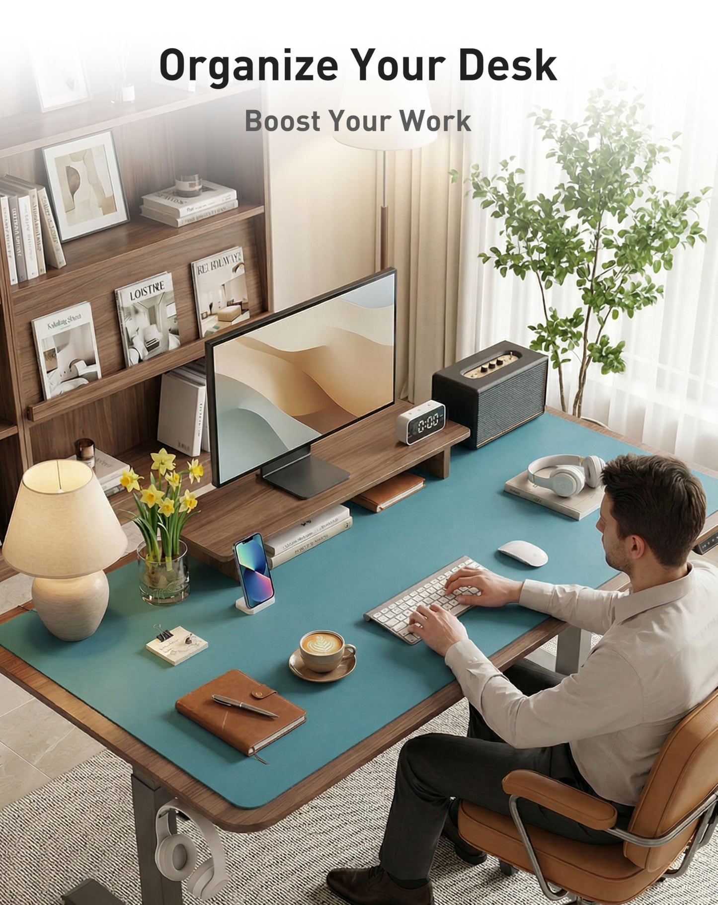 Aothia Faux Leather Desk Mat - Large Mouse Pad, Non-Slip PU Leather Blotter, Waterproof Writing