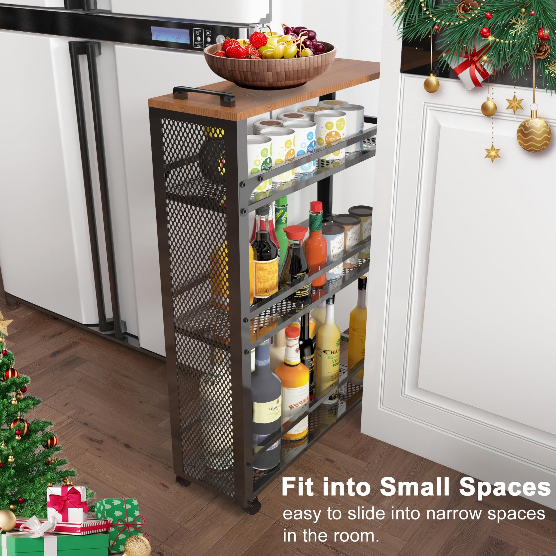 fusehome 3-Tier Rolling Cart Slim - Black Laundry Bathroom Kitchen