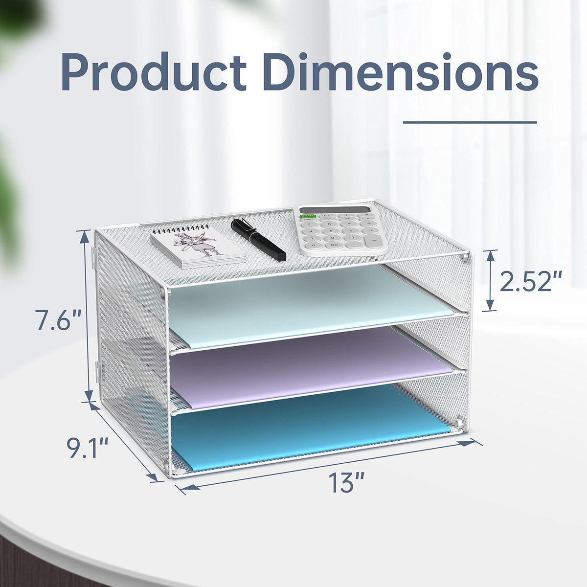 DALTACK 3 Tier Letter Tray Paper Organizer with Sliding Mesh Trays White