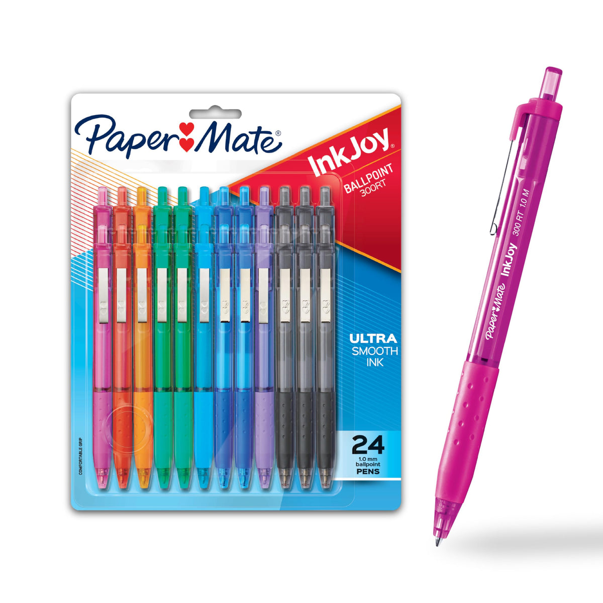 Paper Mate InkJoy 300RT Retractable Ballpoint Pens, Medium Point (1.0mm), 24 Count - Colorful