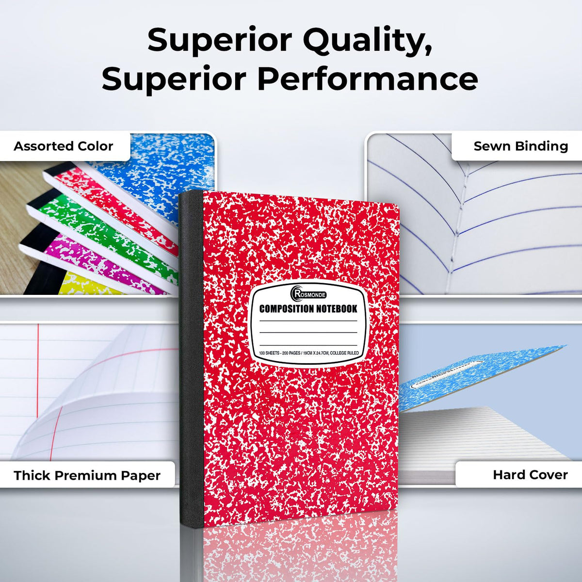 Rosmonde 12 Pack Bulk Composition Notebooks College Ruled, Assorted Colors