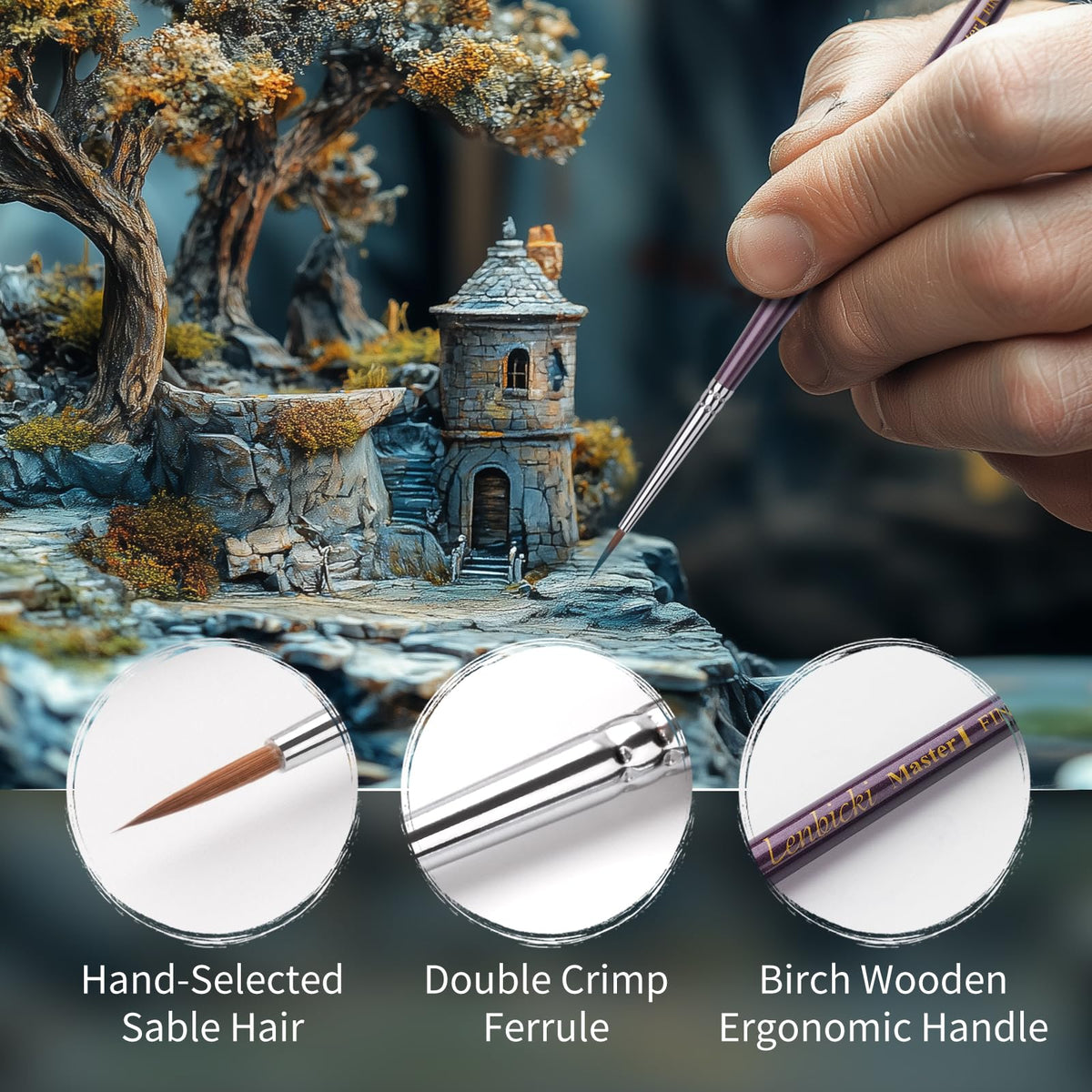 Kolinsky Sable Brushes Miniature 5PCS Professional Fine Detail Micro Artist Paint Brush Set for
