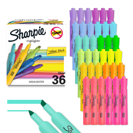 Sharpie Tank Highlighters, Chisel Tip, 12 Assorted Fashion Colors, Value Pack, 36 Count - For