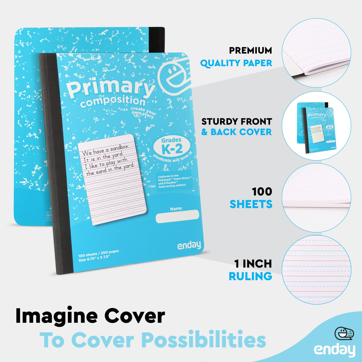 Enday Primary Composition Notebook K-2, Primary Ruled Composition Book, Primary Composition