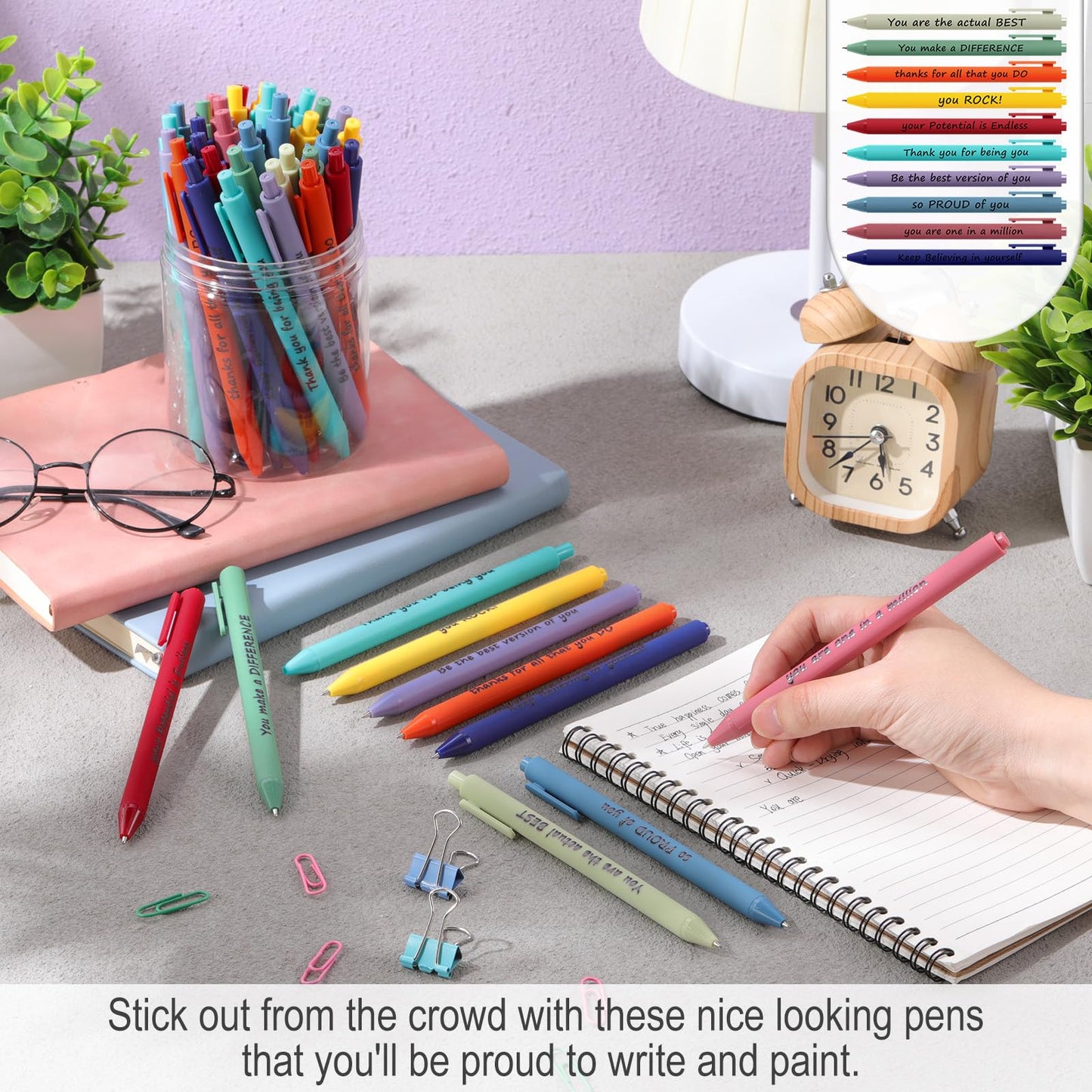 Crtiin 100 Pcs Inspirational Pens Bulk Vivid Colors, Inspirational