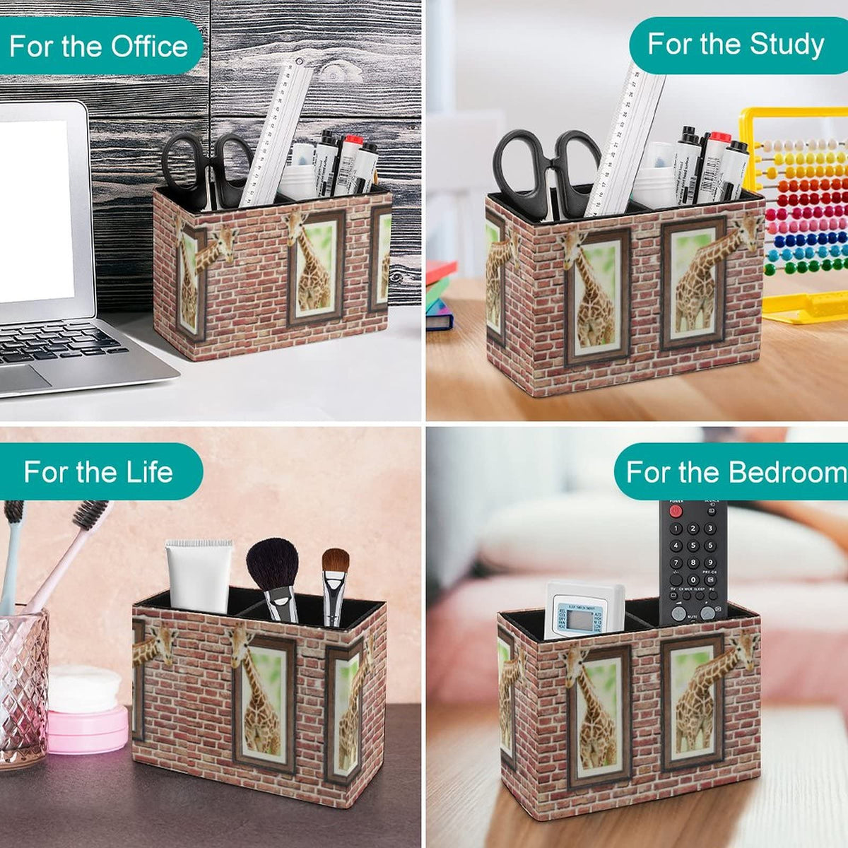 Pencil Holder for Desk, Curious Cute Giraffes Pen Holder Storage Desktop Pen Organizer Desk Pencil