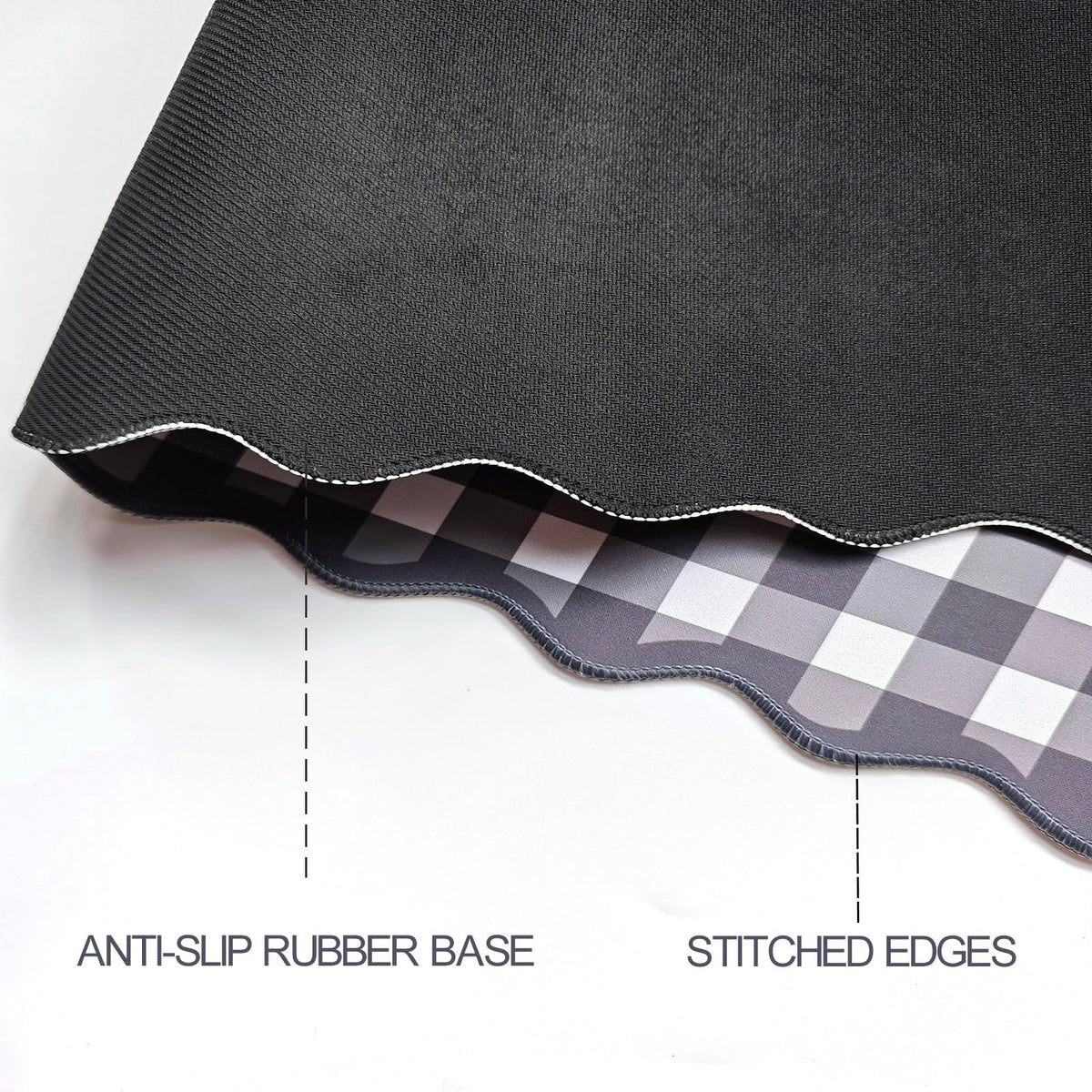 ohisxiacy Scalloped‌ Black Desk Mat Checkered Gingham Cute XXL Large Gaming Mouse Pad Kawaii