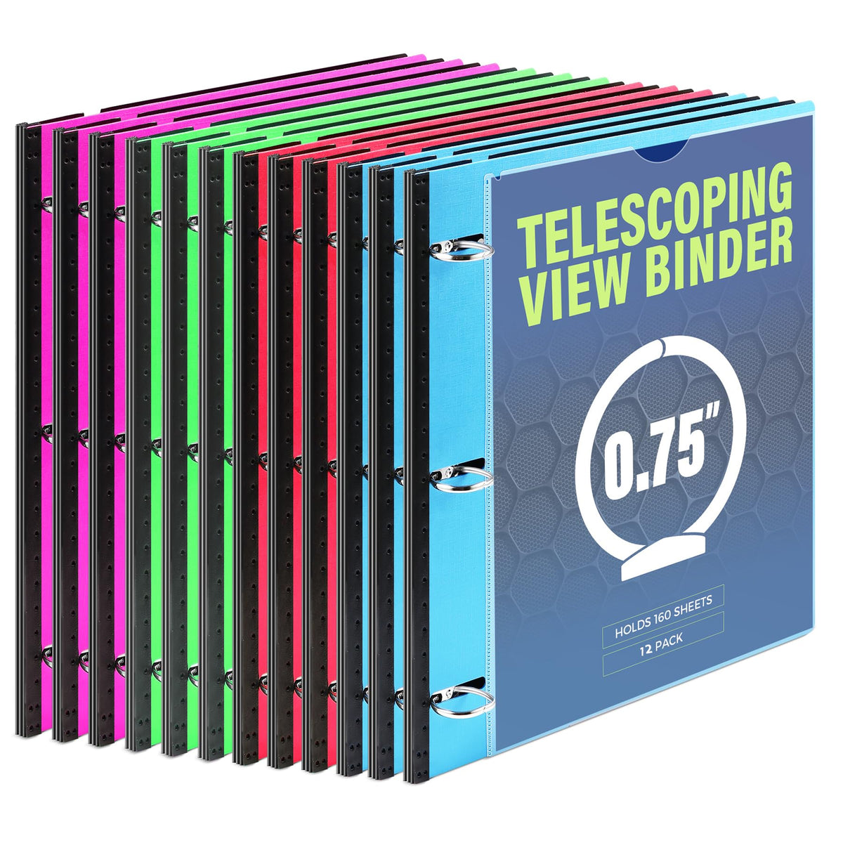 WOT I 12-Pack Telescoping 3 Ring Binder(0.75"), Expandable Flexible Binder - Patented Design for