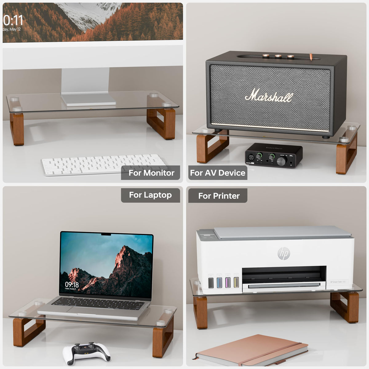 YEOUX Multi-Purpose Desktop Stand - 17.0" x 9.0" x 3.5" (Clear & Walnut)