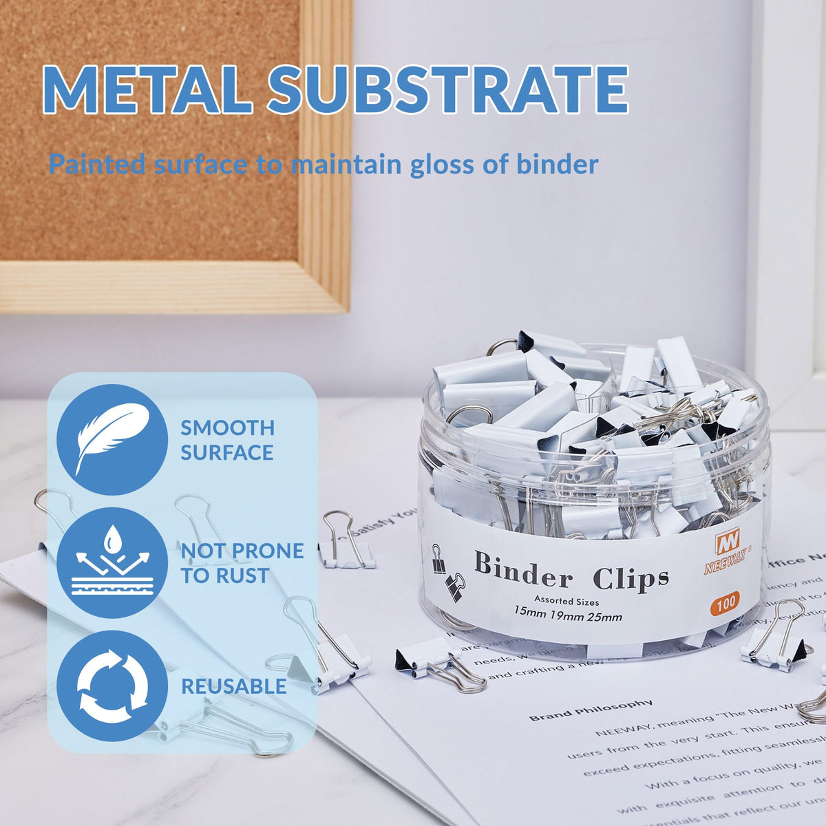 NEEWAY 100 Count Binder Clips Assorted Sizes, Paper Binder Clips (0.6inch 0.75inch 1inch), Metal