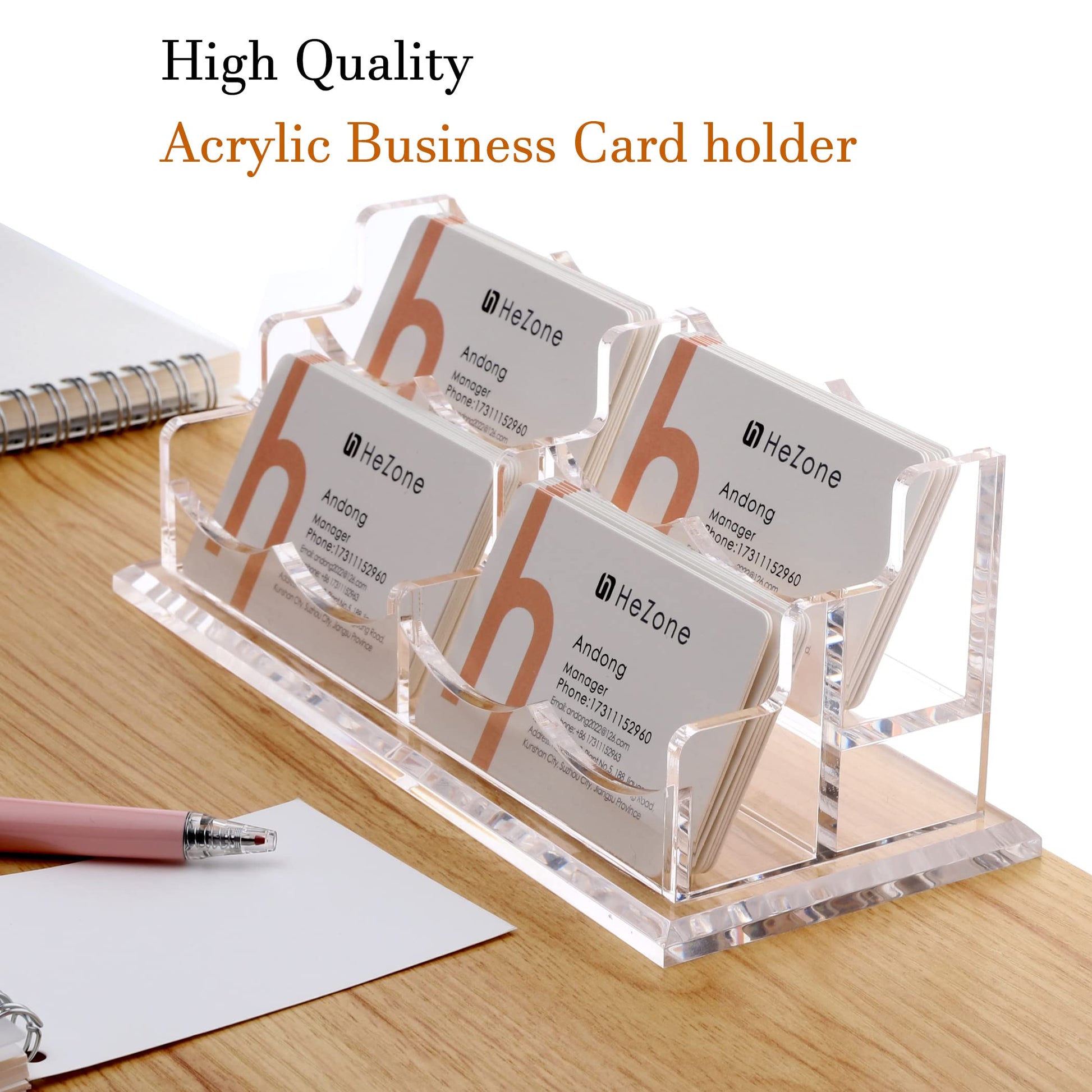 HeZone Business Card Holder Display for Desk, Cards Organizer Case for Women and Men 4 Slot 2 Tier