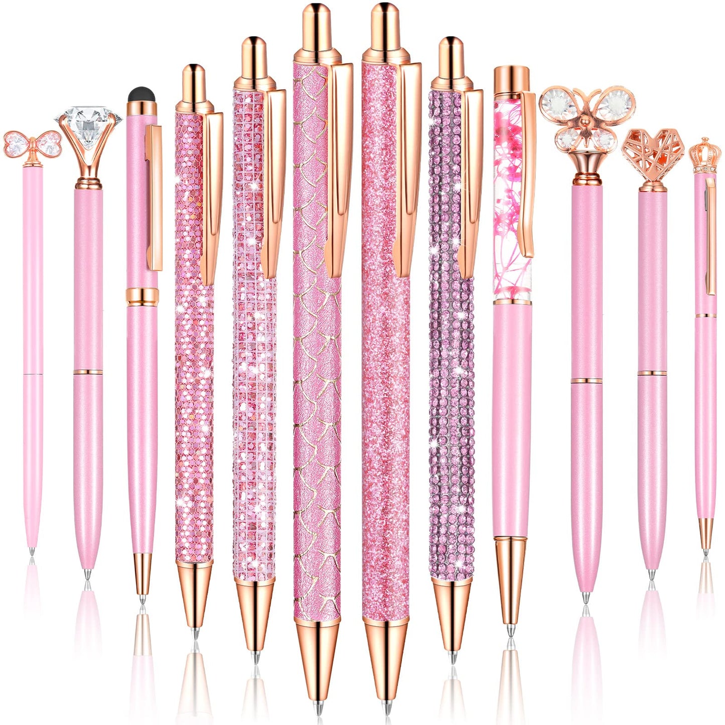 12 Pcs Diamond Pens Metal Liquid Sand Glitter Cute Ballpoint Pen Set Girly Crystal Pen Women