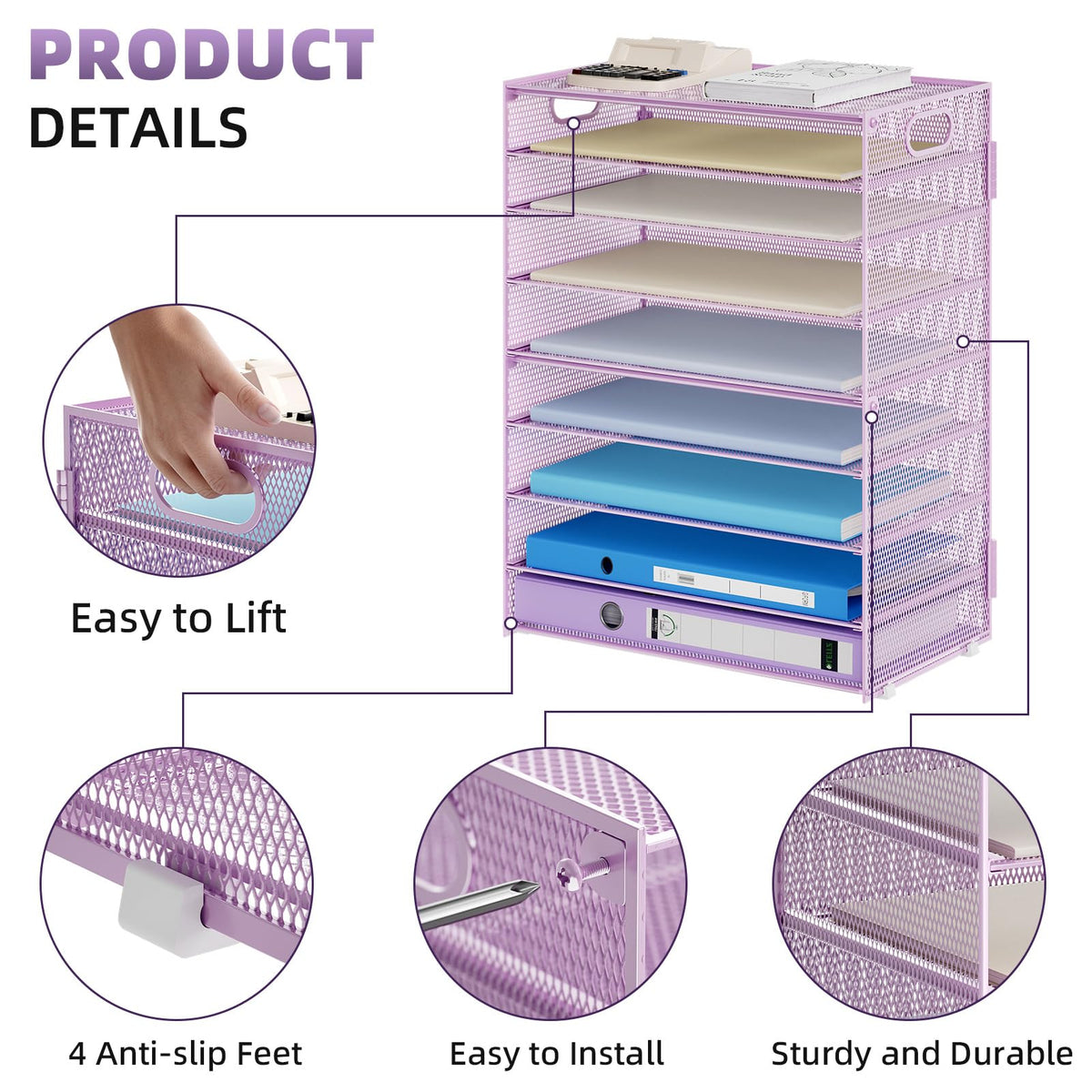 Marbrasse Paper Organizer Letter Tray, 9 Tier Mesh File Organizer with Handle, Paper Sorter Desk