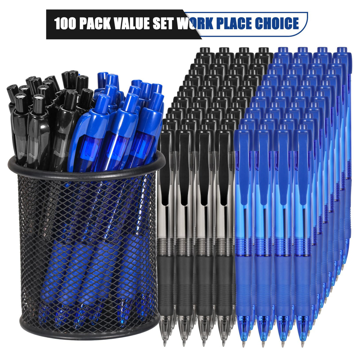 deegtran Pens Bulk, 100 Pack No Bleed Black & Blue Ink Click Pens with Soft Grip, Wholesale