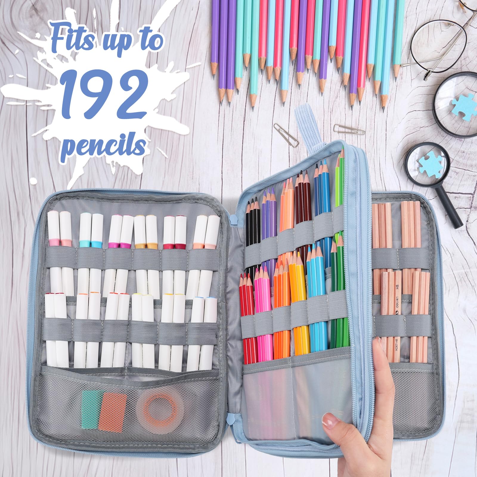 VASCHY Colored Pencil Case, Corduroy Large Pencil Pouch for Art Pens Markers Gel Pens Big Holder