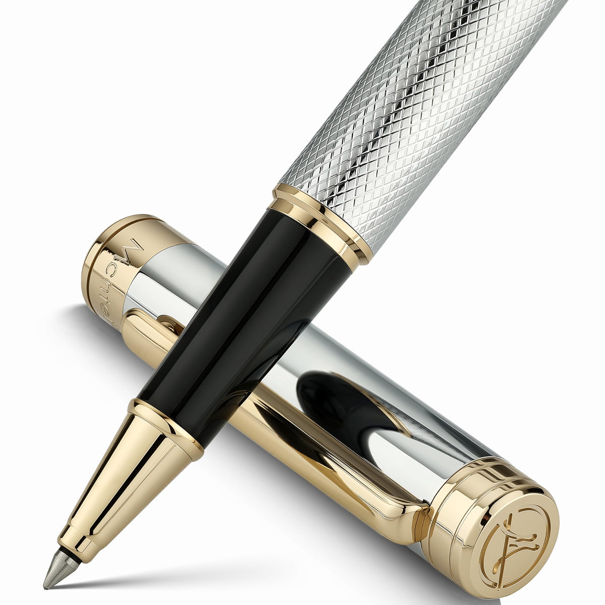 MCNTEIK Silver Chrome Rollerball Pen, Stunning Luxury Pen with Mesh Texture Design、Silver Chrome