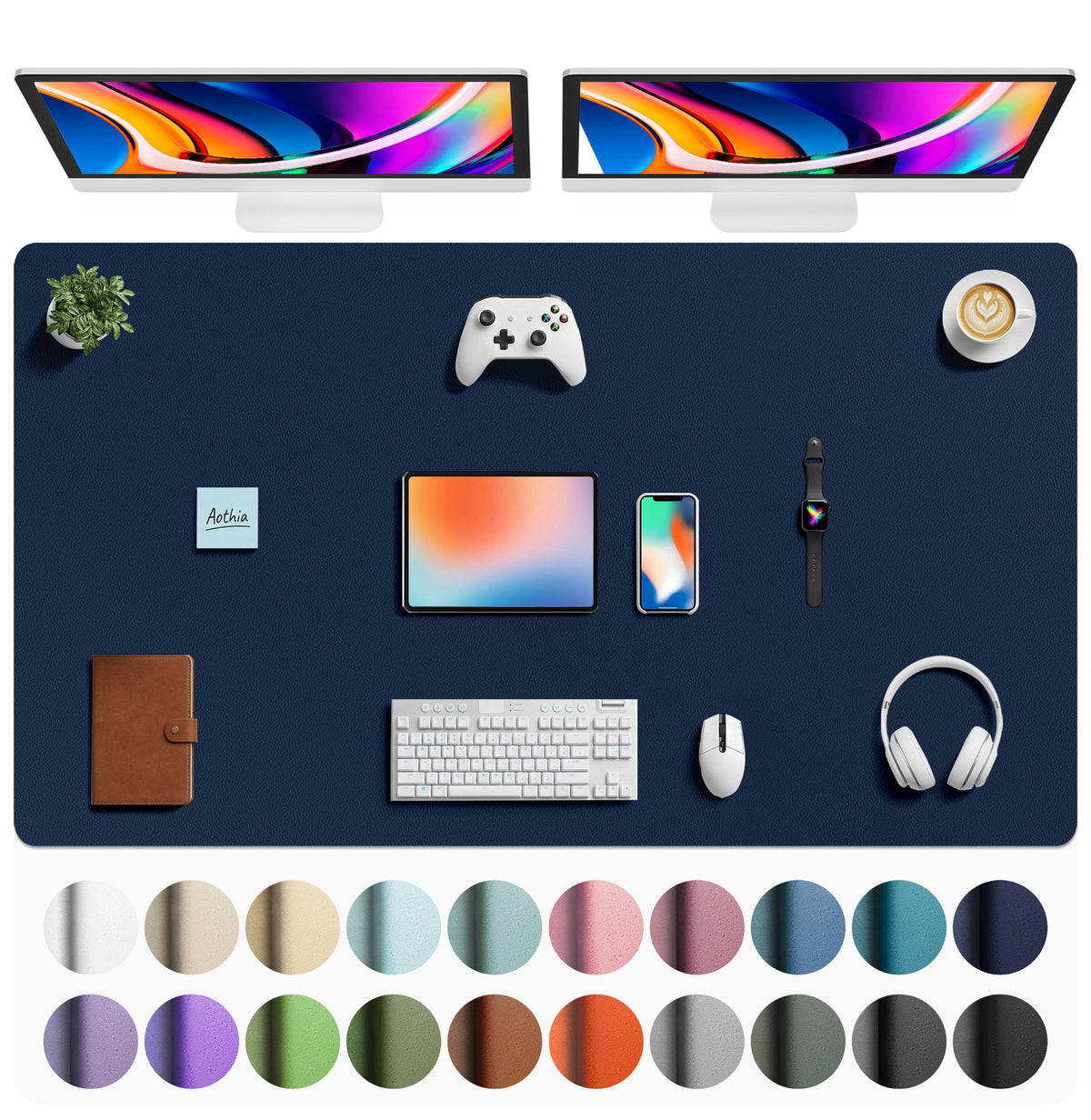 Aothia Faux Leather Desk Mat - Large Mouse Pad, Non-Slip PU Leather Blotter, Waterproof Writing