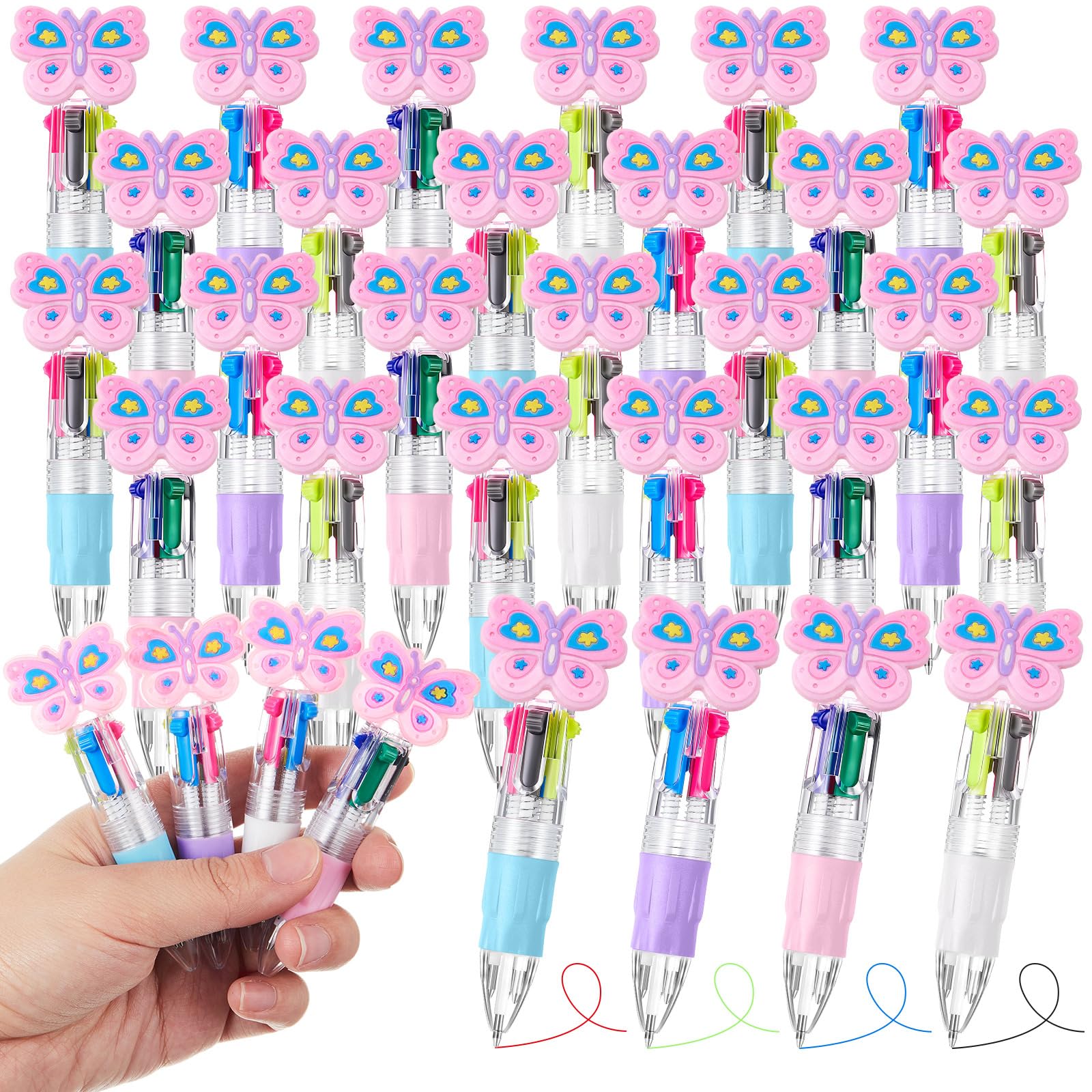 Kosiz 24 Pack Butterfly Party Favors Multicolor 4 in 1 0.5mm Ballpoint Pen