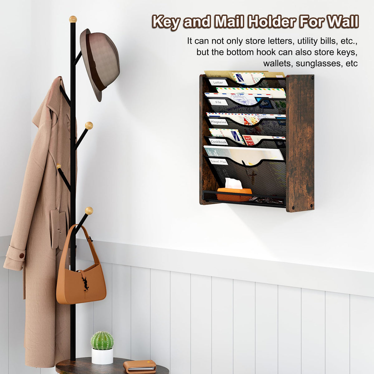 PAG-Mass Wall File Organizer,6 Tier Mesh Mail Organizer Wall Mounted,Hanging File Holder,Magazine